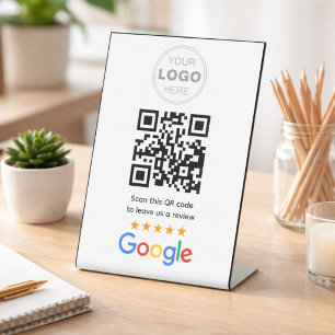 Custom Business Review QR Code Logo Pedestal Sign