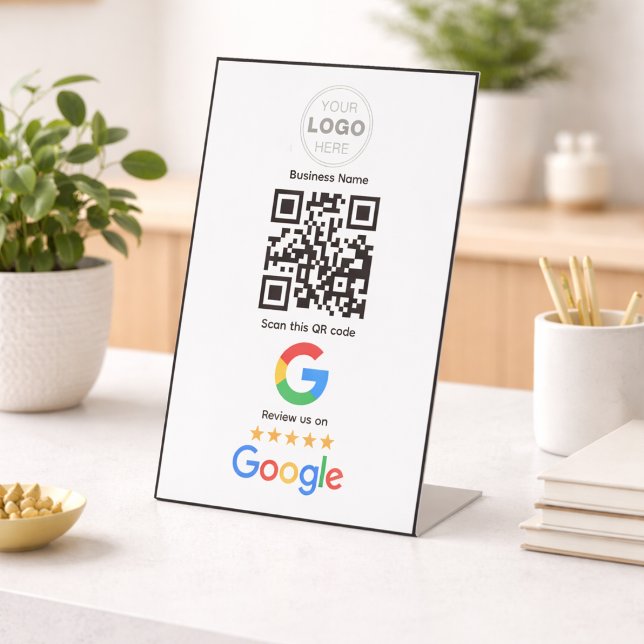 Custom Business Review QR Code Logo Pedestal Sign (Minimalist QR Code Professional Design Pedestal Sign)