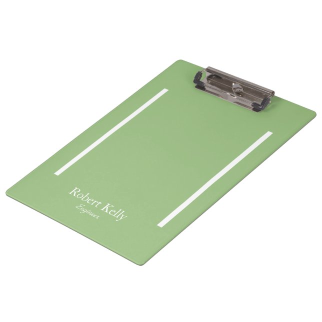 Custom business sage green and white lines clipboard (Angled)