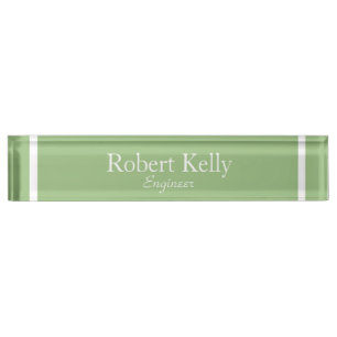 Custom business sage green and white lines nameplate