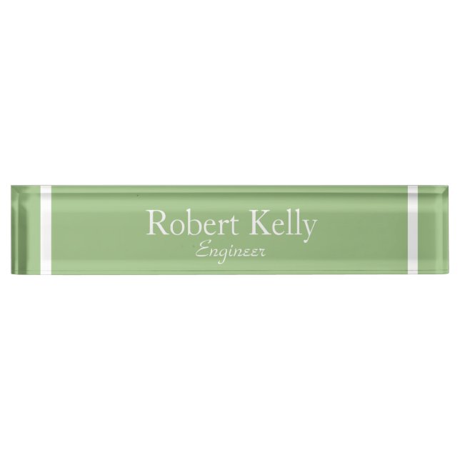 Custom business sage green and white lines nameplate (Front)