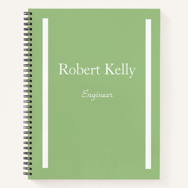 Custom business sage green and white lines notebook (Front)