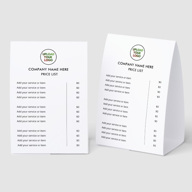 Custom Business Service Menu & Price List (Front/Back)