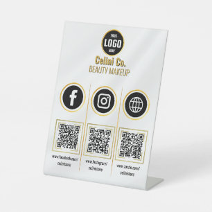 Custom Business Social Media QR Code Sign - Gold 