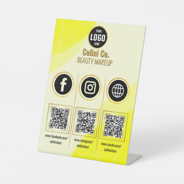 Custom Business Social Media QR Code Sign - Yellow (Front)