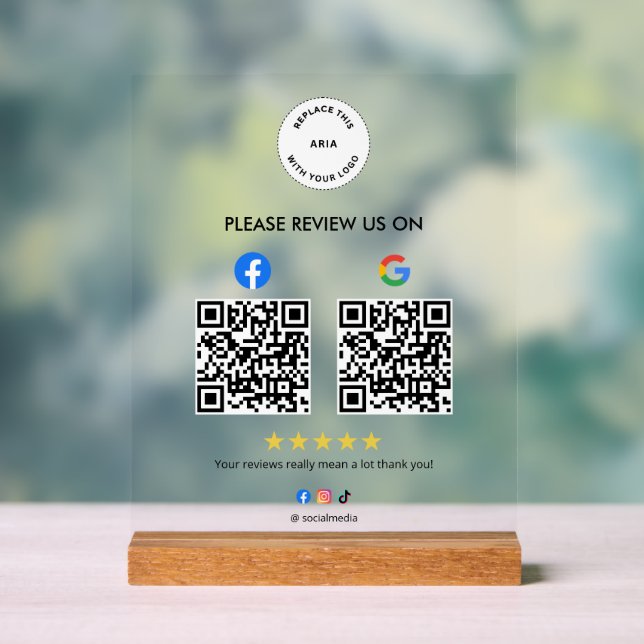 Custom Business Social Review Acrylic Sign with QR (Neutral)