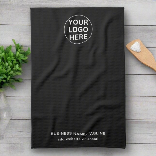 Custom Business Text & Logo l Black & White Promo Tea Towel (Creator Uploaded)