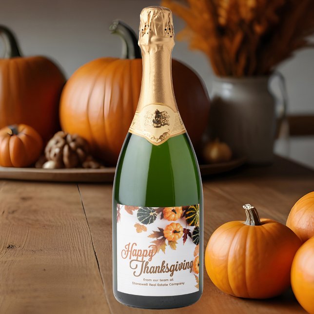 Custom Business Thanksgiving Beautiful Pumpkin Sparkling Wine Label (Creator Uploaded)