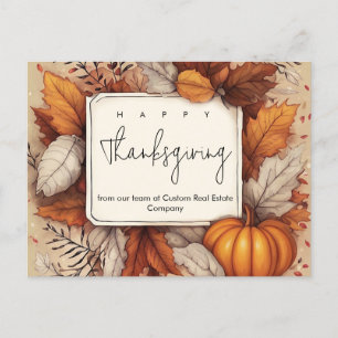 Custom Business Thanksgiving Leaf  And Pumpkin Holiday Postcard