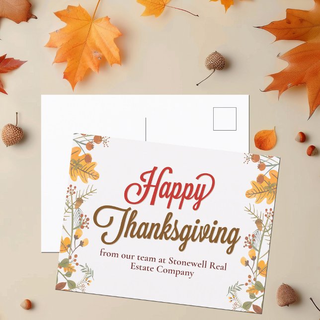 Custom Business Thanksgiving Modern Fall Leaves Holiday Postcard (Creator Uploaded)
