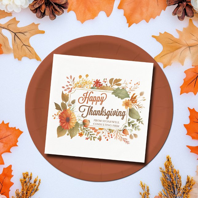 Custom Business Thanksgiving Party Fall Flowers Napkin (Creator Uploaded)