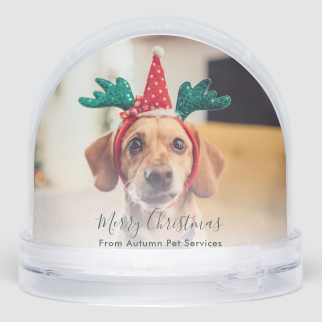 Custom Business Vet Tech Name Dog Photos Christmas Snowglobe (Back)