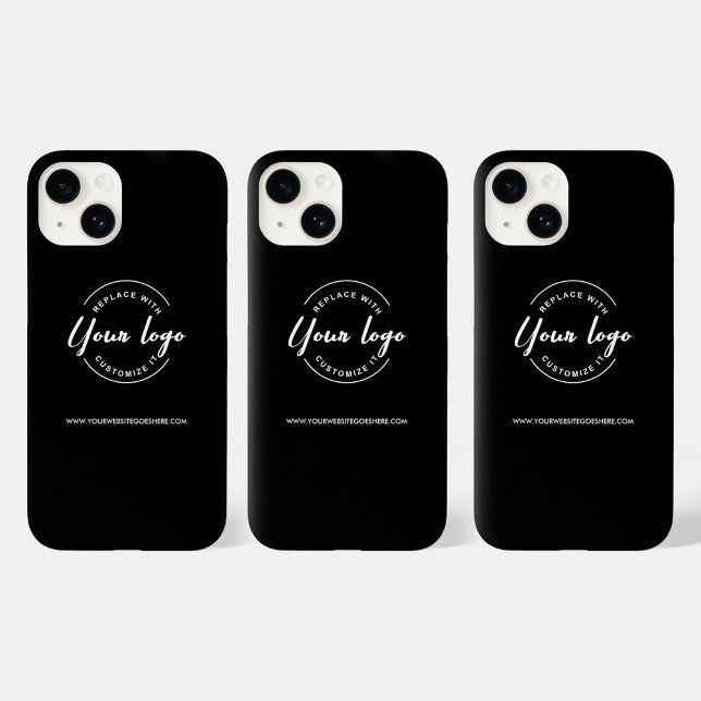 Custom Business White Logo Website  Case-Mate iPhone Case (Customizable logo and website, branded black phone case.)