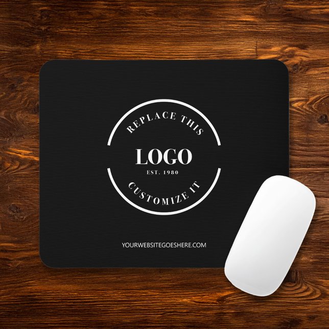 Custom business white logo website simple black mouse mat (Your logo goes here black mouse pad with white business logo and website for giveaways)