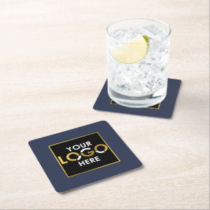 Custom Business Your Logo Here Promotional Blue Square Paper Coaster
