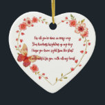 Custom Butterflies and Flowers Heart Thank You Ceramic Tree Decoration<br><div class="desc">Celebrate the beauty of gratitude with this heart-shaped ceramic ornament, featuring a touching poem surrounded by a delicate floral and butterfly design. Perfect as a heartfelt token of appreciation for someone special, this ornament expresses thanks in a sweet and meaningful way. Ideal for hanging on the tree or displaying all...</div>