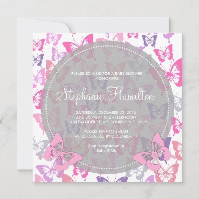 Custom butterflies baby girl shower invites (Front)