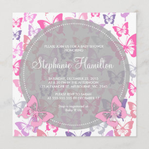 Custom butterflies baby girl shower invites