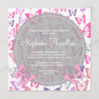 Custom butterflies baby girl shower invites