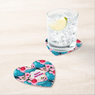Custom butterfly birthday party matching set paper coaster
