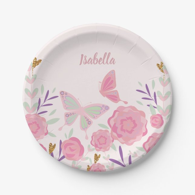 Custom Butterfly Floral paper Plates (Front)