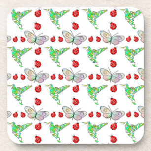 Custom Butterfly, Hummingbird and Ladybug Pattern Coaster