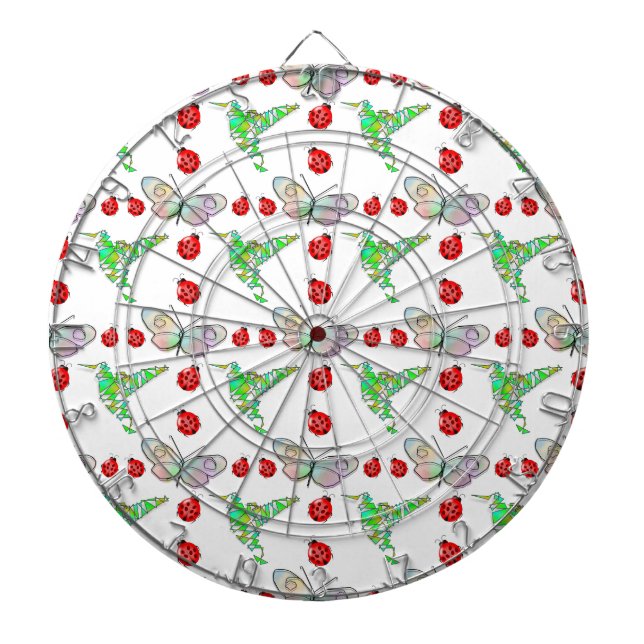 Custom Butterfly, Hummingbird and Ladybug Pattern Dartboard (Front)
