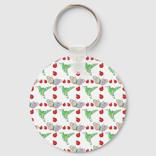 Custom Butterfly, Hummingbird and Ladybug Pattern Key Ring (Front)