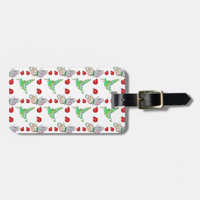 Custom Butterfly, Hummingbird and Ladybug Pattern Luggage Tag (Front Horizontal)