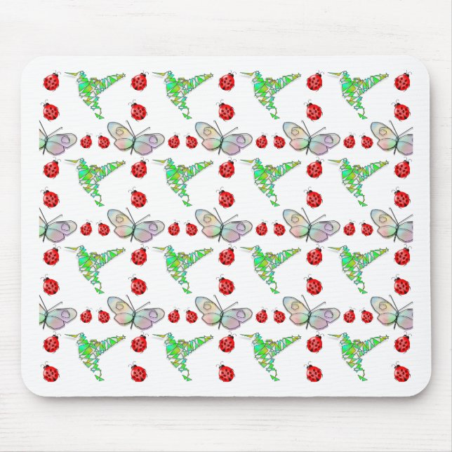 Custom Butterfly, Hummingbird and Ladybug Pattern Mouse Mat (Front)