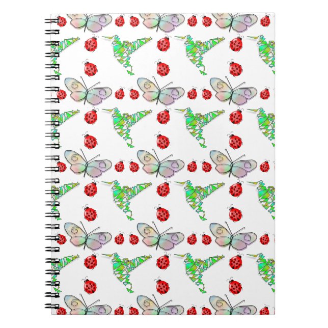 Custom Butterfly, Hummingbird and Ladybug Pattern Notebook (Front)