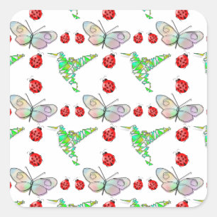 Custom Butterfly, Hummingbird and Ladybug Pattern Square Sticker
