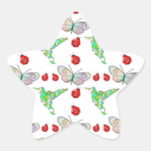 Custom Butterfly, Hummingbird and Ladybug Pattern Star Sticker