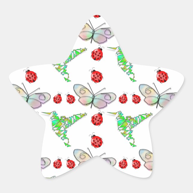 Custom Butterfly, Hummingbird and Ladybug Pattern Star Sticker (Front)
