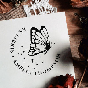 Custom Butterfly & Stars Round Ex Libris Bookplate Self-inking Stamp