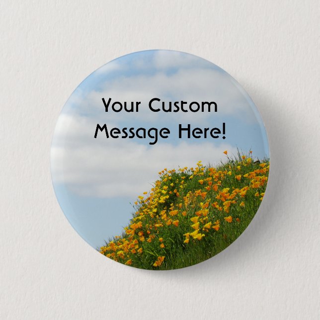 Custom Buttons Your Message Blue Sky Poppies (Front)