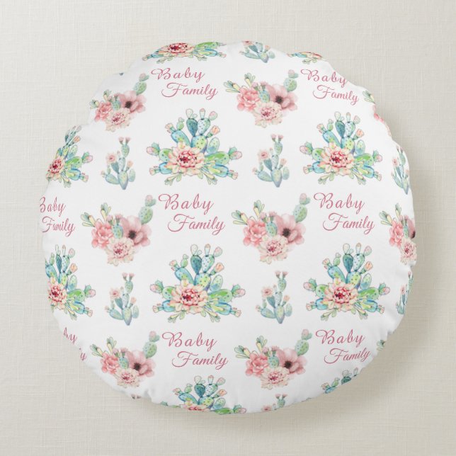 Custom Cacti Floral Round Cushion (Front)