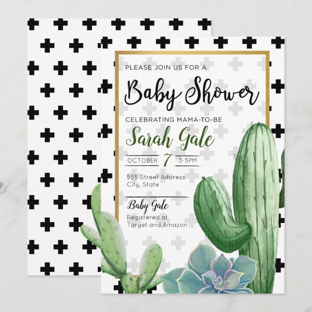 Custom Cactus Succulent Baby Shower Invitation (Front/Back)