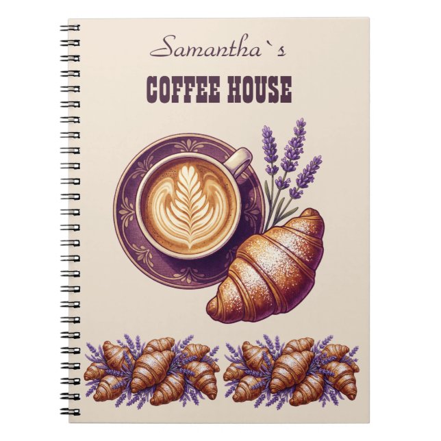 Custom Cafe Merch Vintage Croissant With Lavend Notebook (Front)