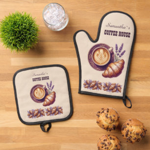 Custom Cafe Merch Vintage Croissant With Lavend Oven Mitt & Pot Holder Set