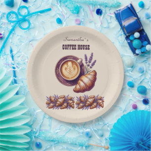 Custom Cafe Merch Vintage Croissant With Lavend Paper Plate