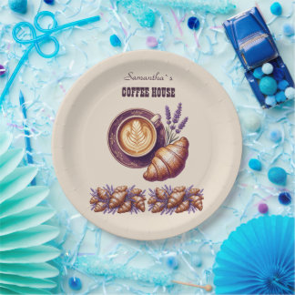 Custom Cafe Merch Vintage Croissant With Lavend Paper Plate