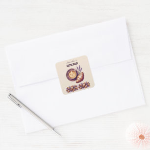 Custom Cafe Merch Vintage Croissant With Lavend Square Sticker