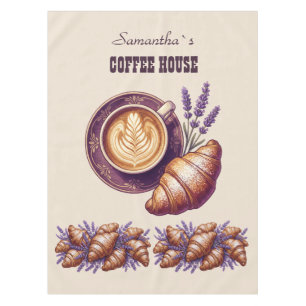 Custom Cafe Merch Vintage Croissant With Lavend Tablecloth