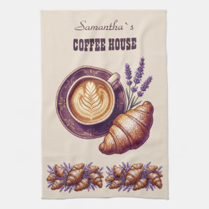 Custom Cafe Merch Vintage Croissant With Lavend Tea Towel