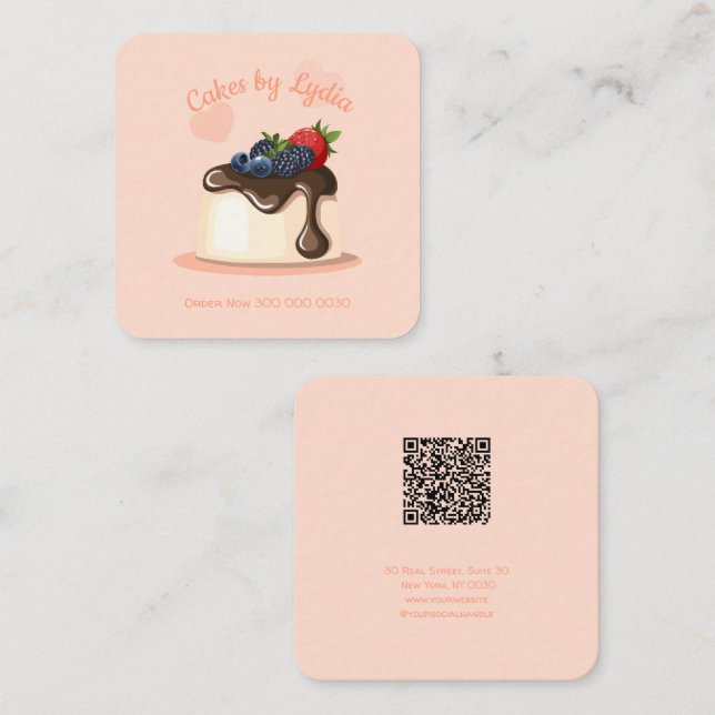 Custom Cake Bakery Business Card with QR Code (Front/Back)