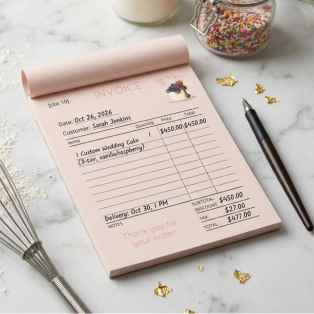 Custom Cake & Bakery Business Invoice Notepad (Creator Uploaded)