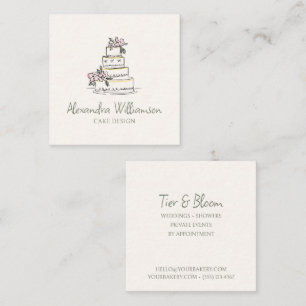 Custom Cake Designer Pink Cream Floral Branding Square Business Card
