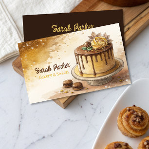 Custom Cakes Bakery pastry watercolor  Business Ca Business Card