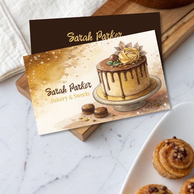 Custom Cakes Bakery pastry watercolor  Business Ca Card (Creator Uploaded)